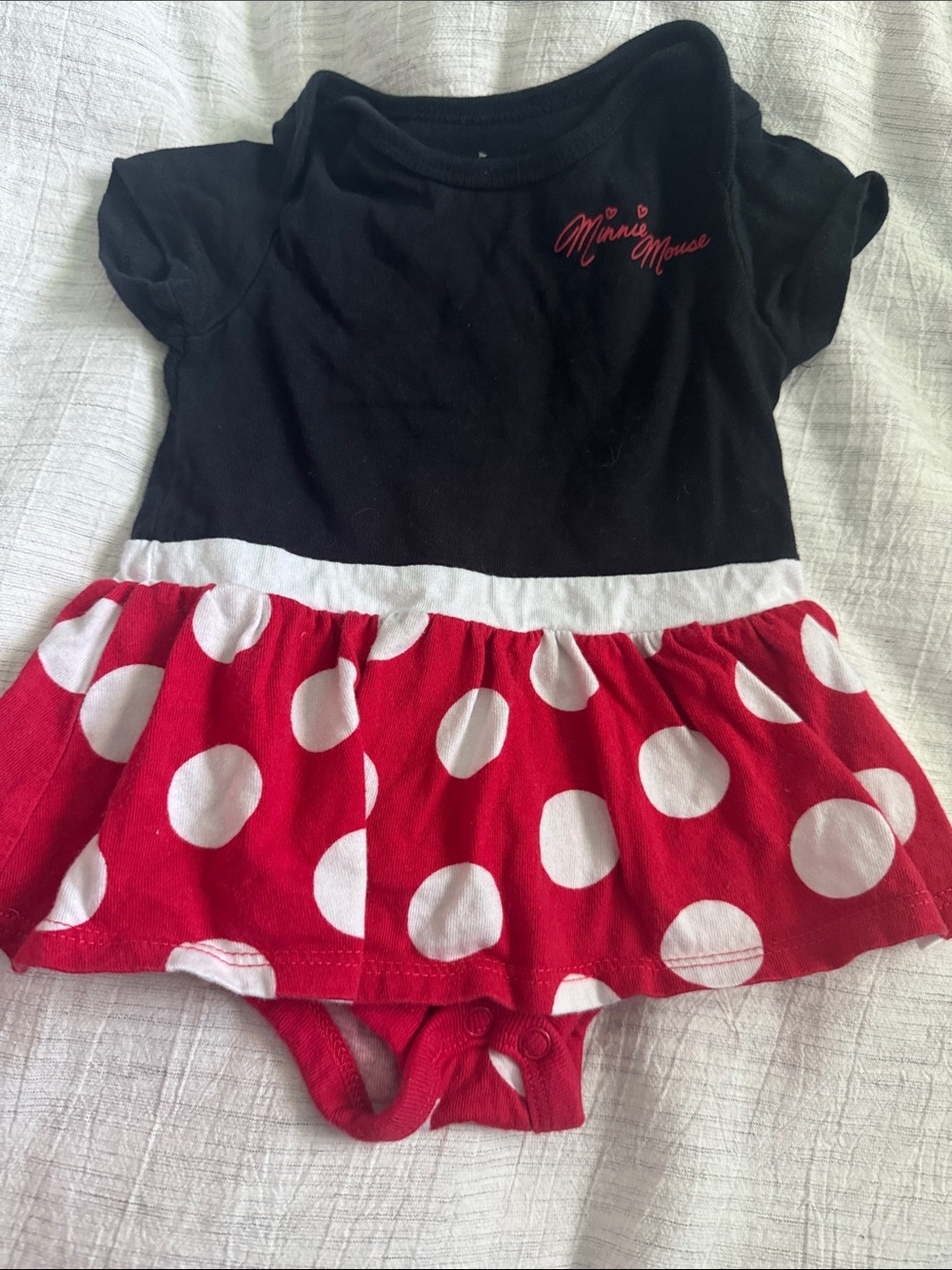 Disney Black onesie with Red and White Polka Dot Skirted Bodysuit